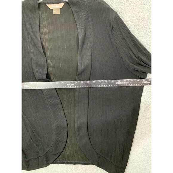 TANJAY Large (L) Black Stretch Open Front Jacket Coat Shawl Cinched Sleeves - Picture 7 of 9